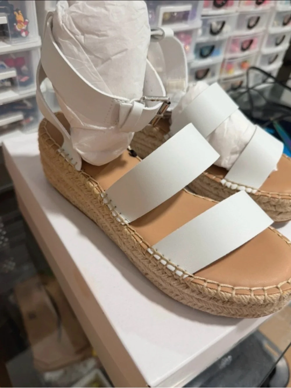 White Platform Espadrille Sandals with Ankle Strap